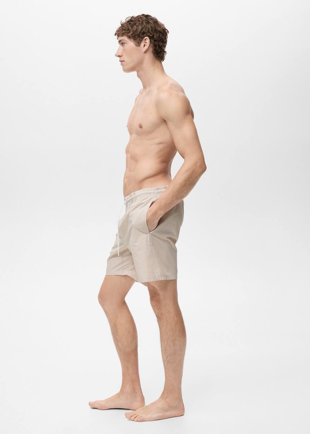 Beige Seersucker Swimming Trunks, , large image number 2