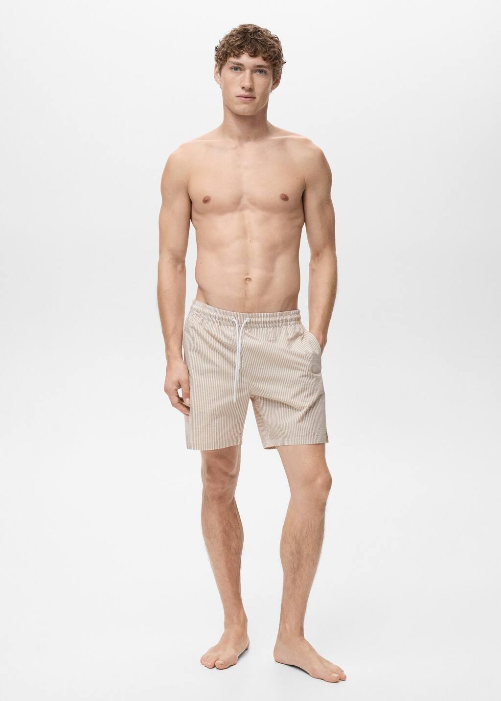 Beige Seersucker Swimming Trunks, , large image number 4