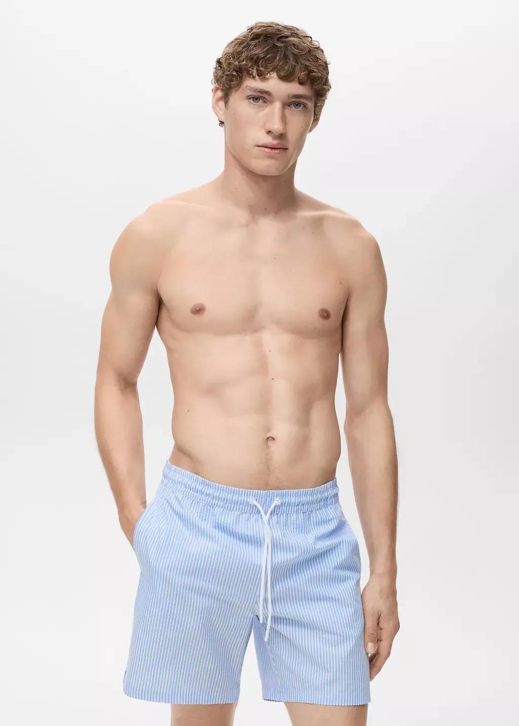 Blue Seersucker Swimming Trunks, , large image number 0