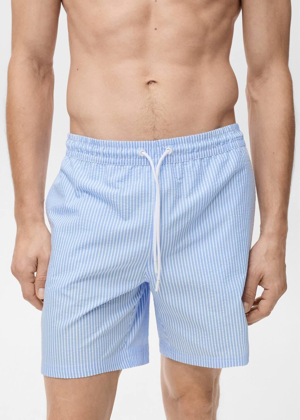 Blue Seersucker Swimming Trunks, , large image number 1