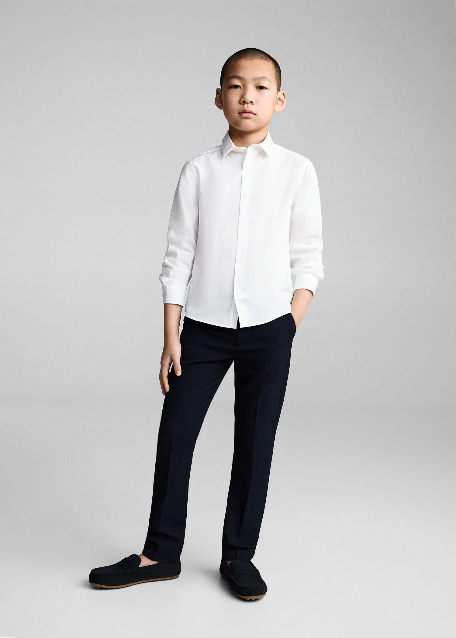 White Oxford Cotton Shirt, Kids Boy, White, medium