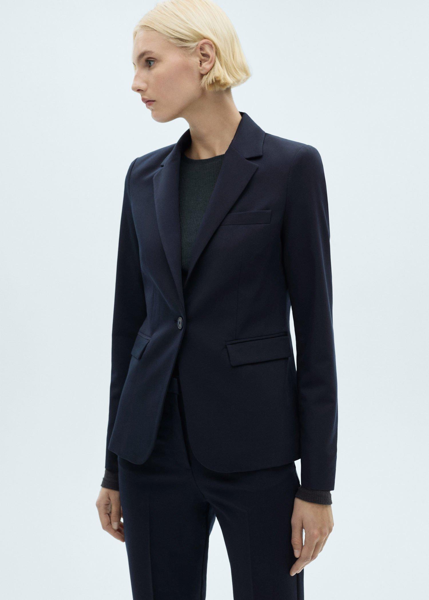 Navy Fitted Suit Jacket, Navy, large image number 0