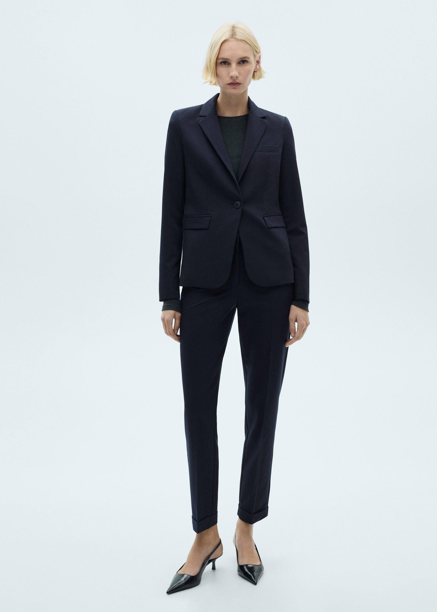 Navy Fitted Suit Jacket, Navy, large image number 1