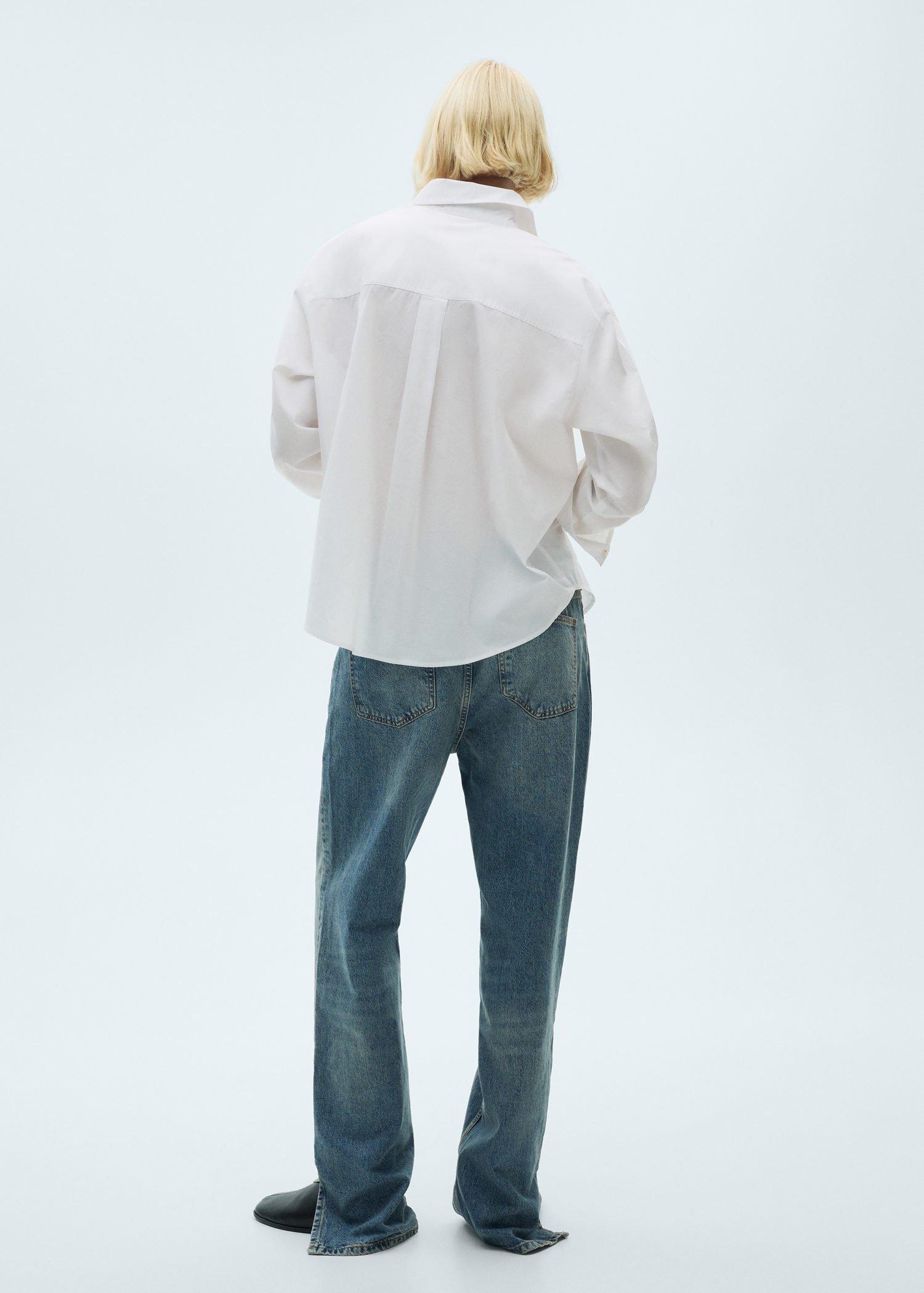 White Cotton Shirt With Decorative Button, Natural White, large image number 2