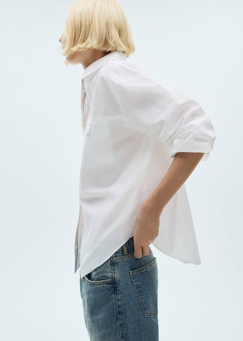 White Cotton Shirt With Decorative Button, Natural White, large image number 3