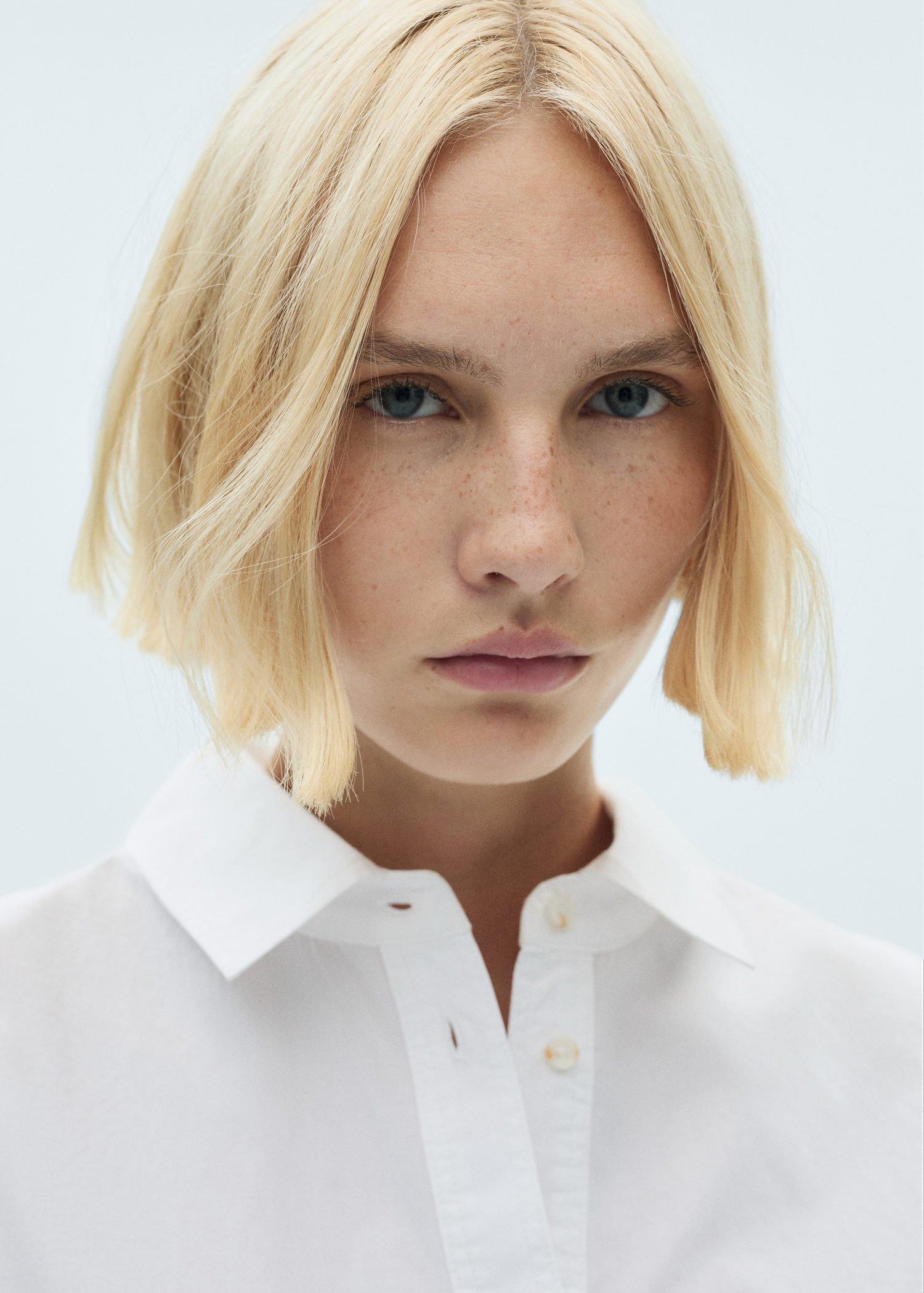 White Cotton Shirt With Decorative Button, Natural White, large image number 8