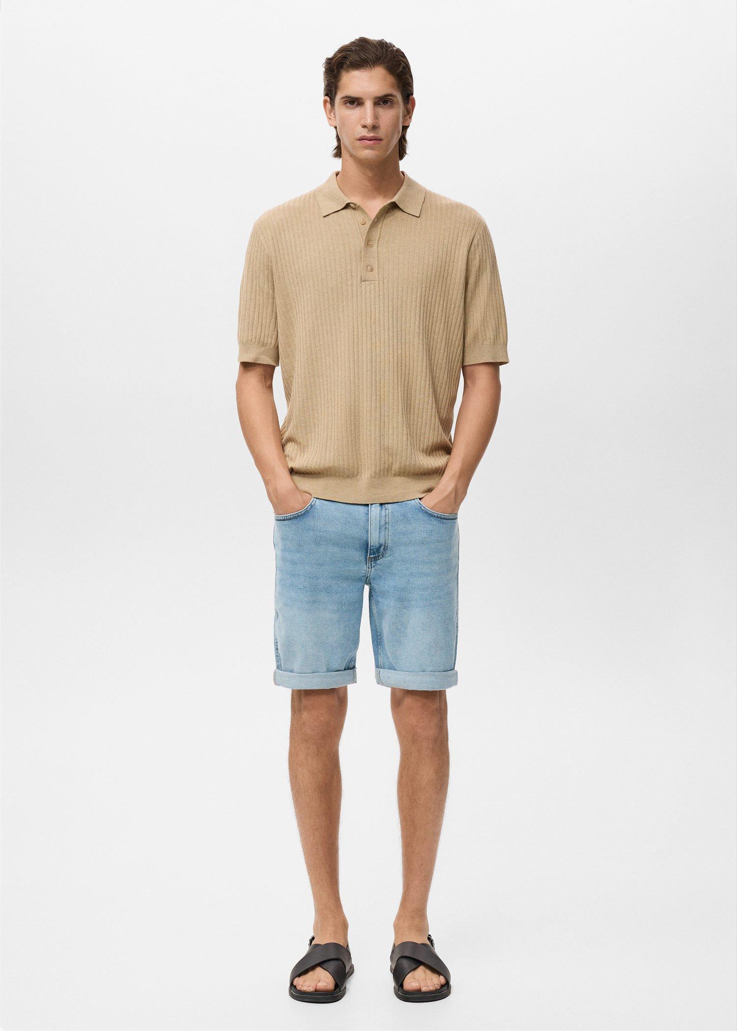 Blue Slim-Fit Denim Bermuda Shorts, Open Blue, medium