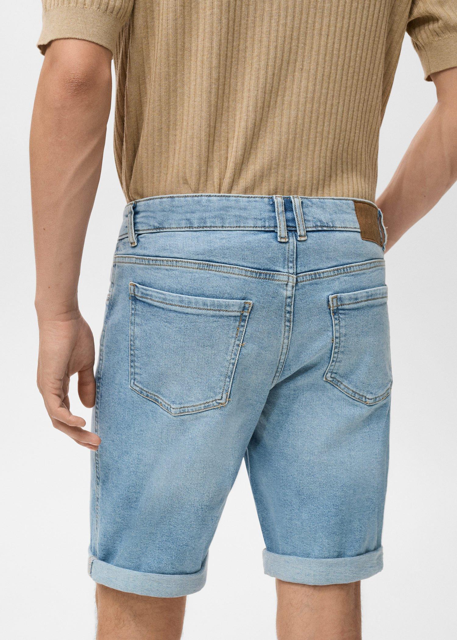 Blue Slim-Fit Denim Bermuda Shorts, Open Blue, large image number 1