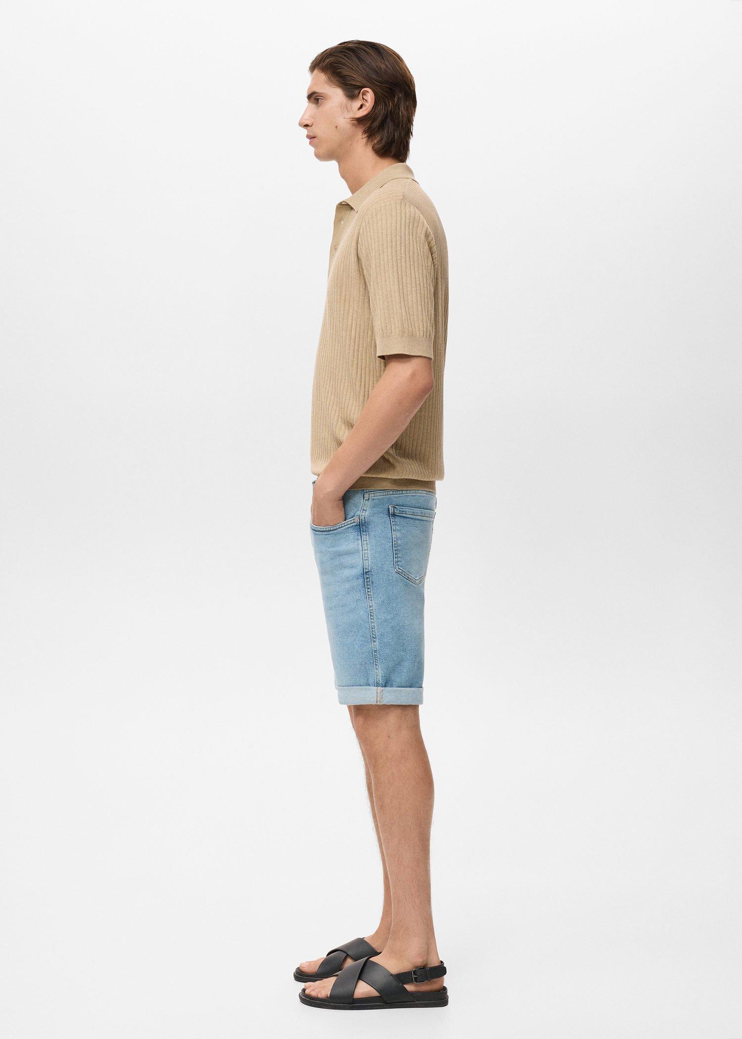 Blue Slim-Fit Denim Bermuda Shorts, Open Blue, large image number 2