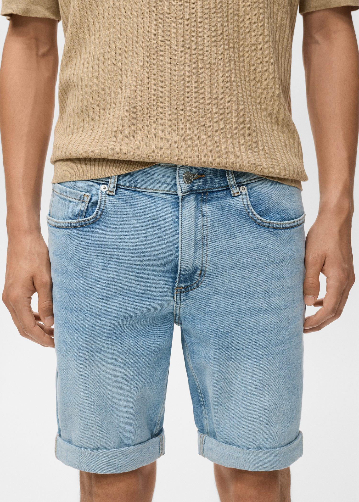 Blue Slim-Fit Denim Bermuda Shorts, Open Blue, large image number 3
