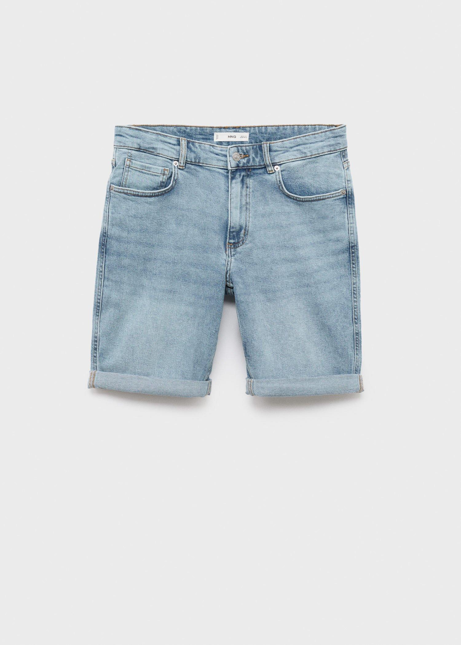 Blue Slim-Fit Denim Bermuda Shorts, Open Blue, large image number 4