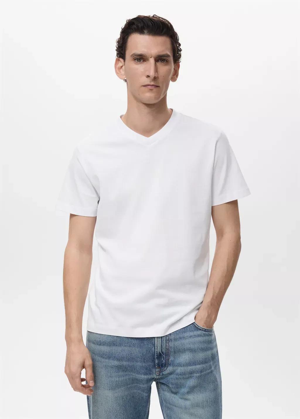 White V-Neck T-Shirt, , large image number 0