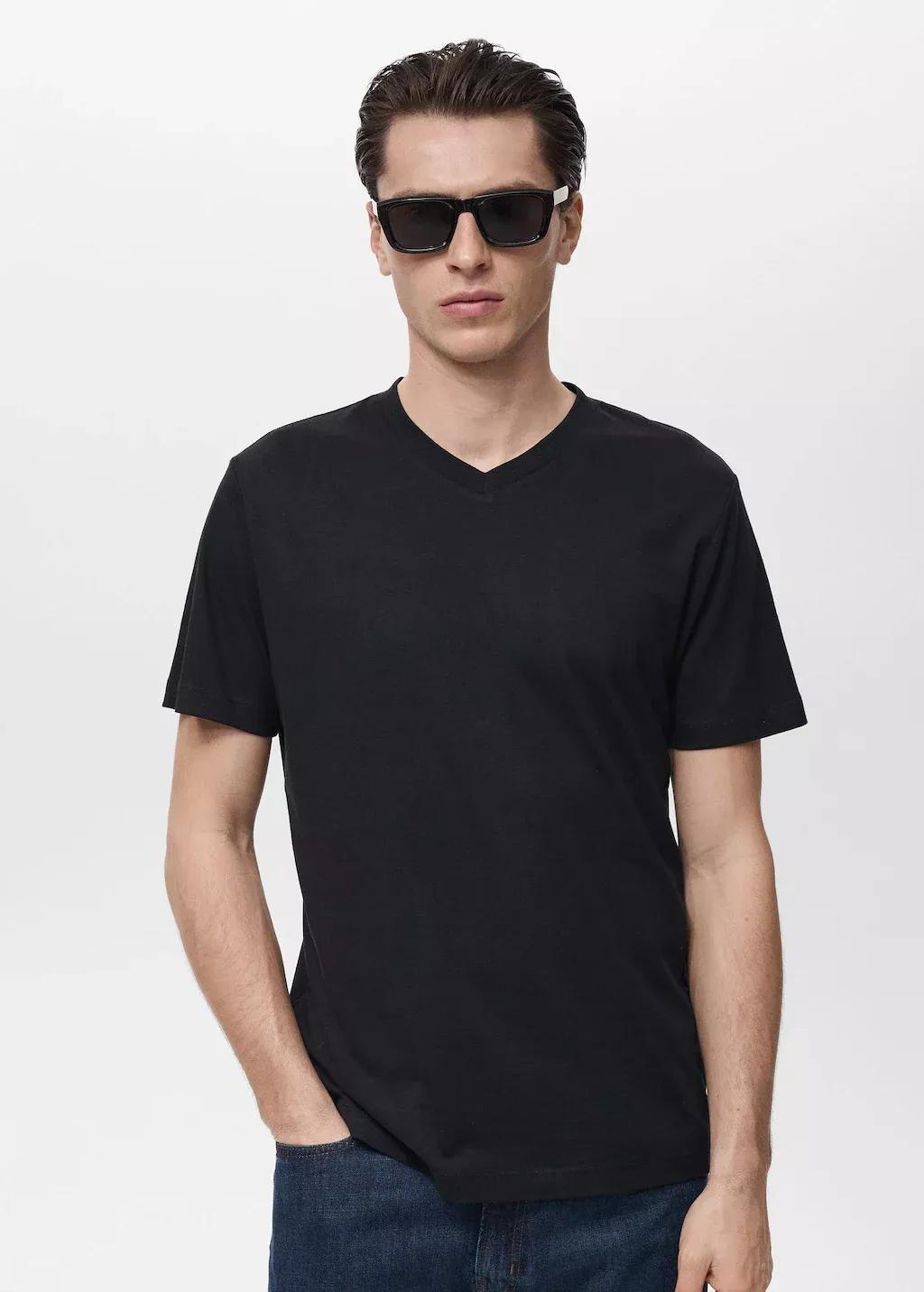 Black V-Neck T-Shirt, , large image number 0