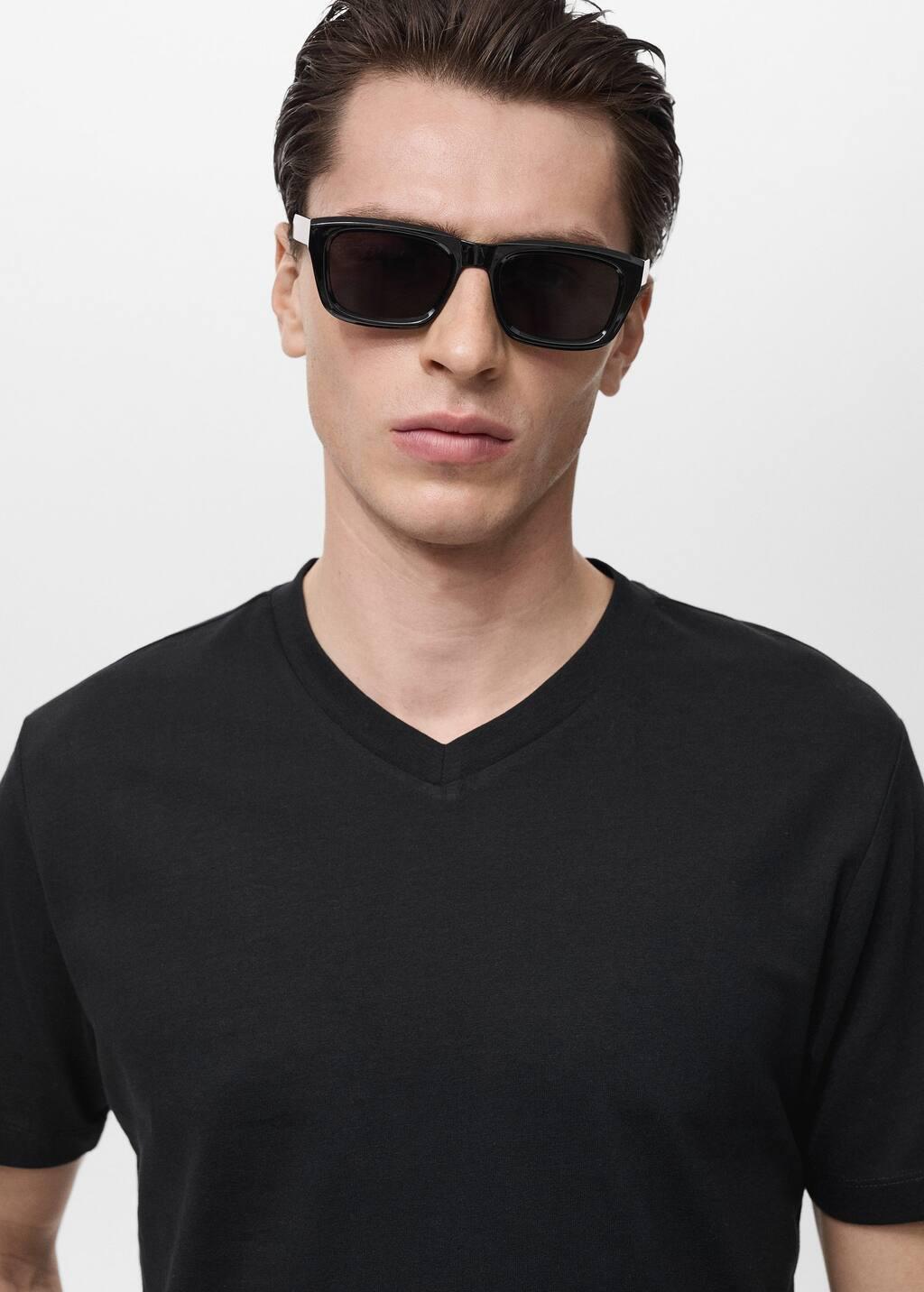 Black V-Neck T-Shirt, , large image number 1