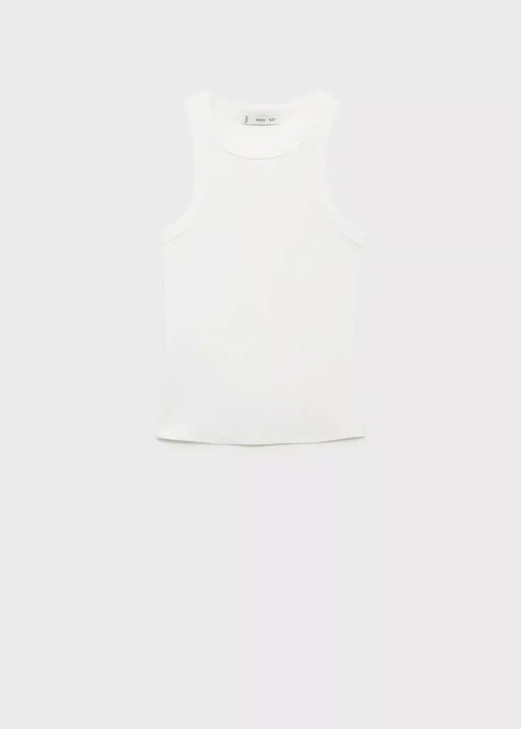 White Ribbed Cotton-Blend Top, White, large image number 3