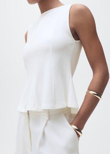 White Peplum Top With Seam Detail, White, medium