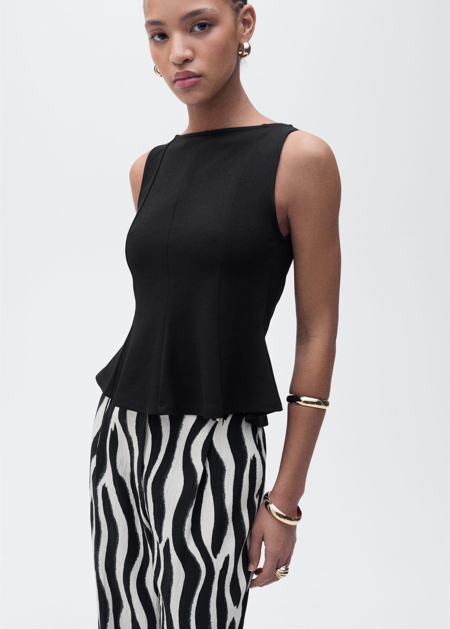 Black Peplum Top With Seam Detail, , large image number 1