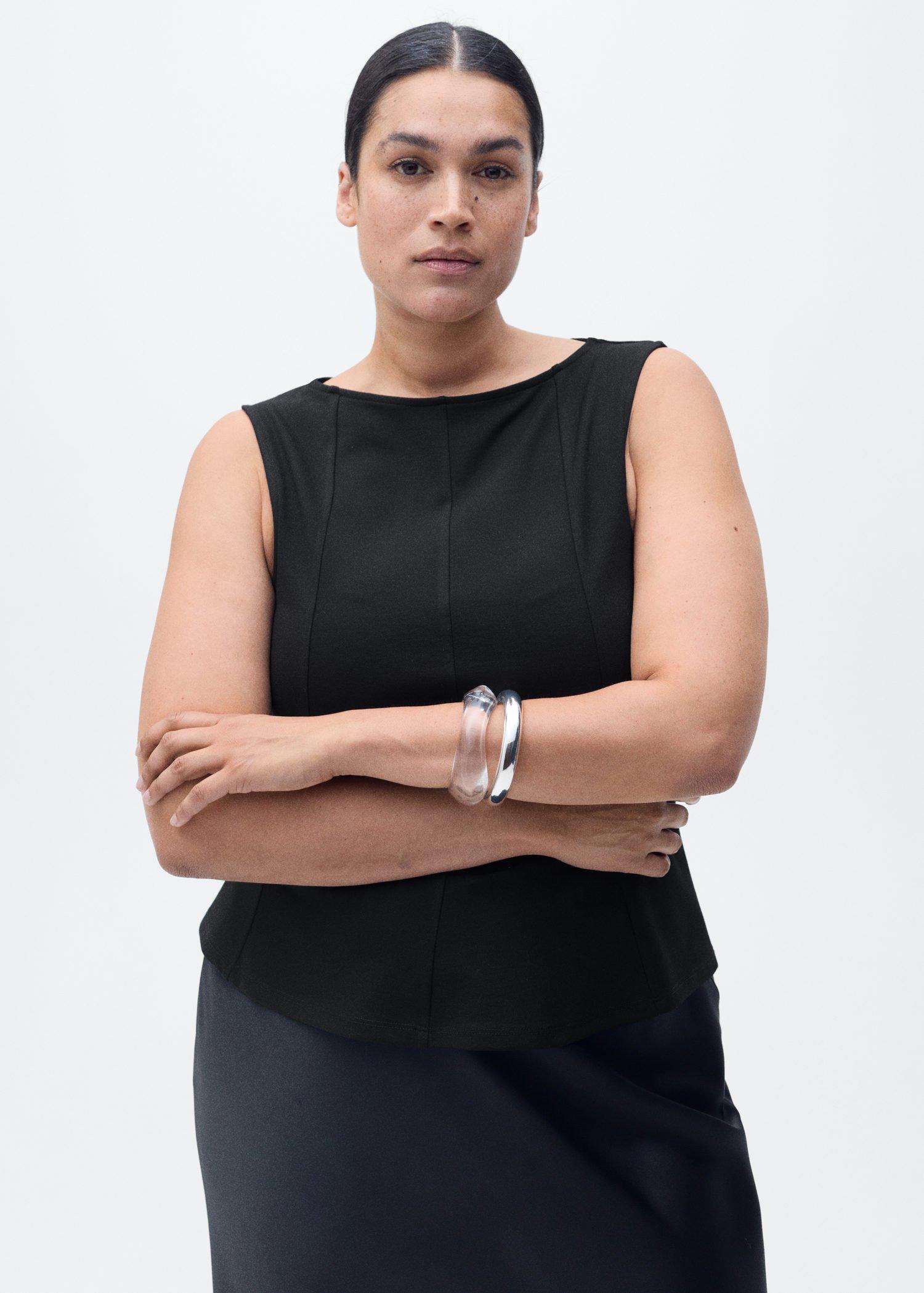 Black Peplum Top With Seam Detail, , large image number 4