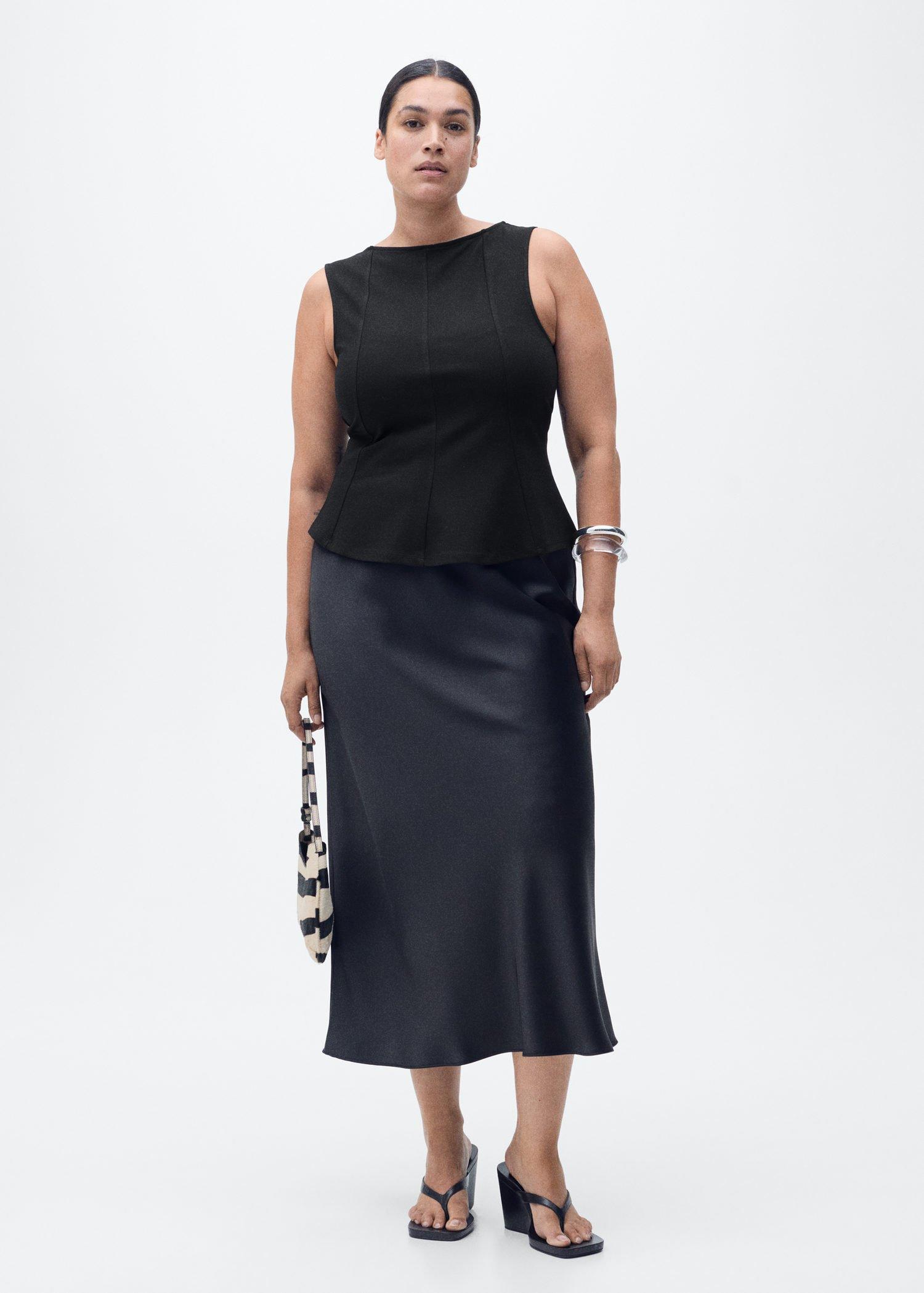 Black Peplum Top With Seam Detail, , large image number 5