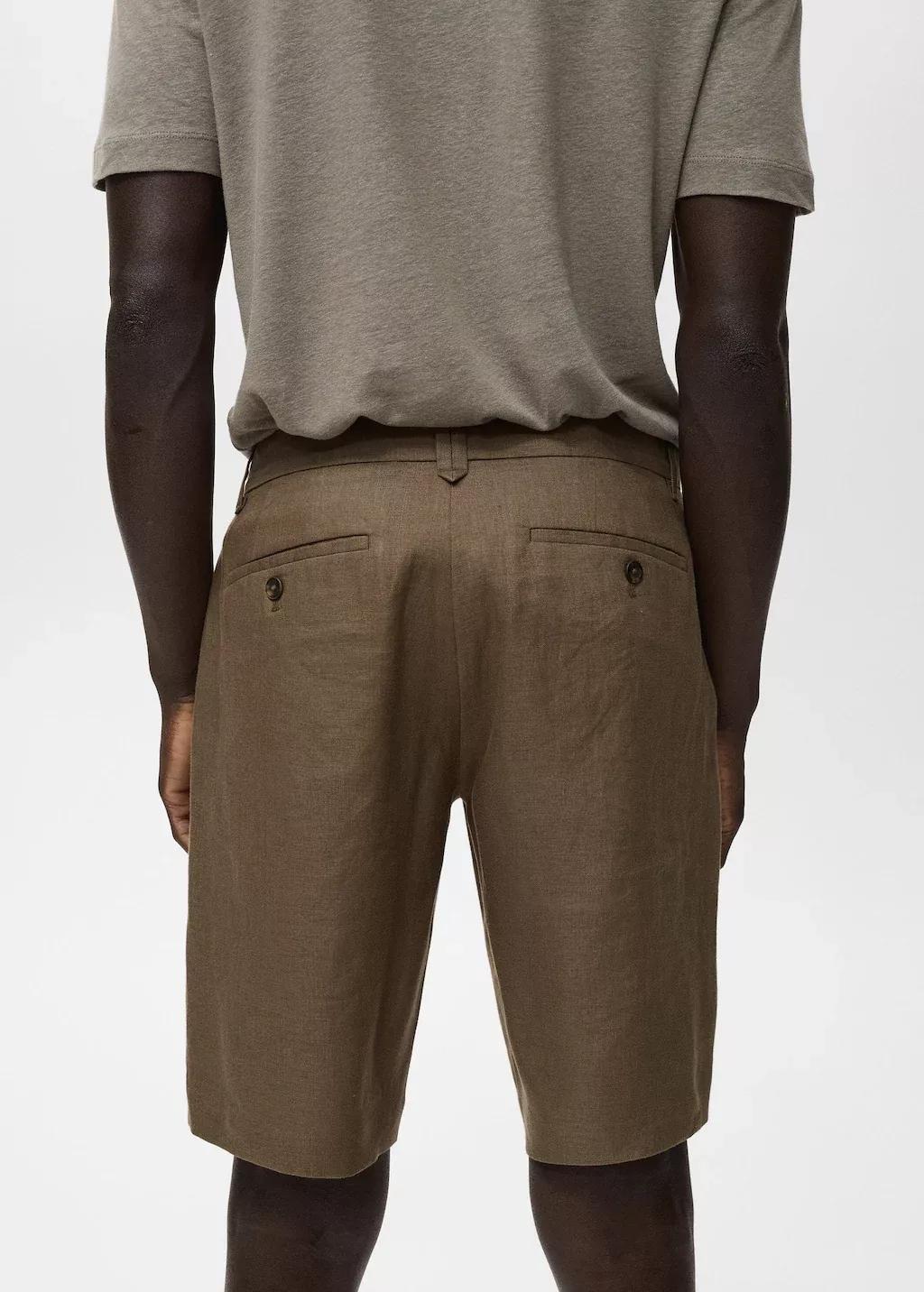 Brown Slim-Fit Linen Bermuda Shorts, , large image number 4