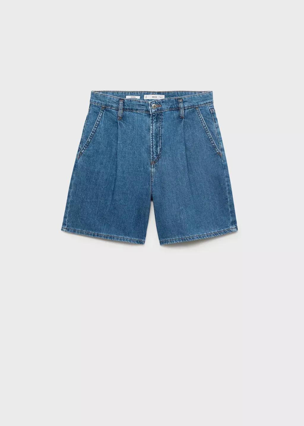 OPEN BLUE Mid-rise denim bermuda shorts with pleats, , large image number 3