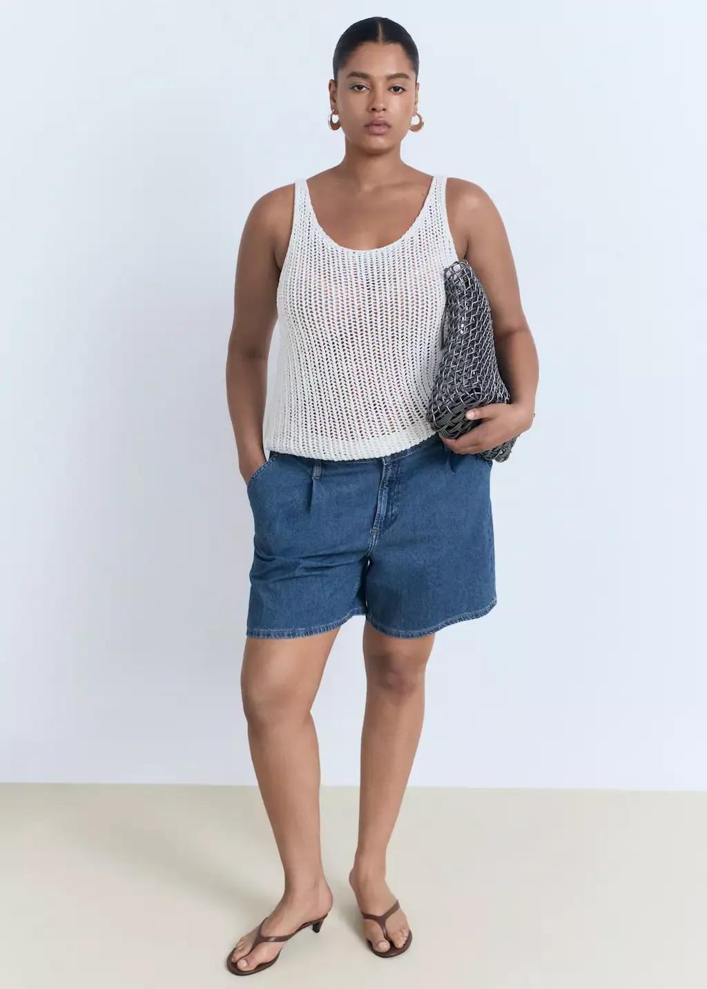 OPEN BLUE Mid-rise denim bermuda shorts with pleats, , large image number 4