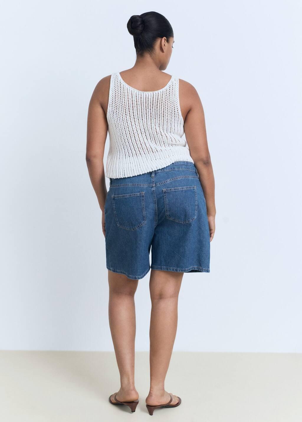 OPEN BLUE Mid-rise denim bermuda shorts with pleats, , large image number 5