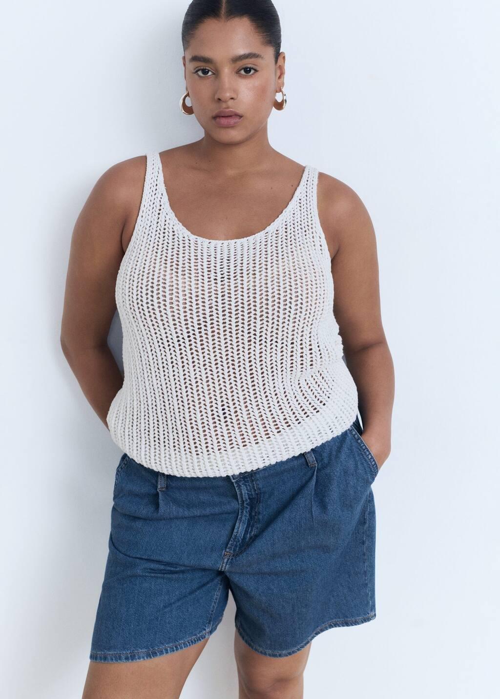 OPEN BLUE Mid-rise denim bermuda shorts with pleats, , large image number 6