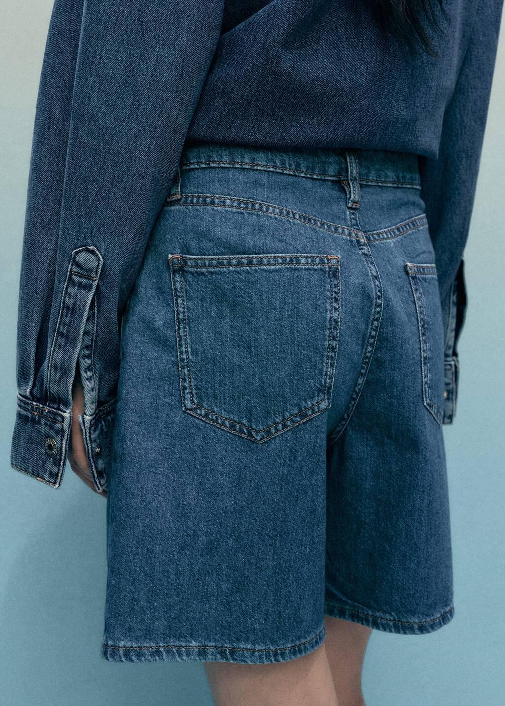 OPEN BLUE Mid-rise denim bermuda shorts with pleats, , large image number 8