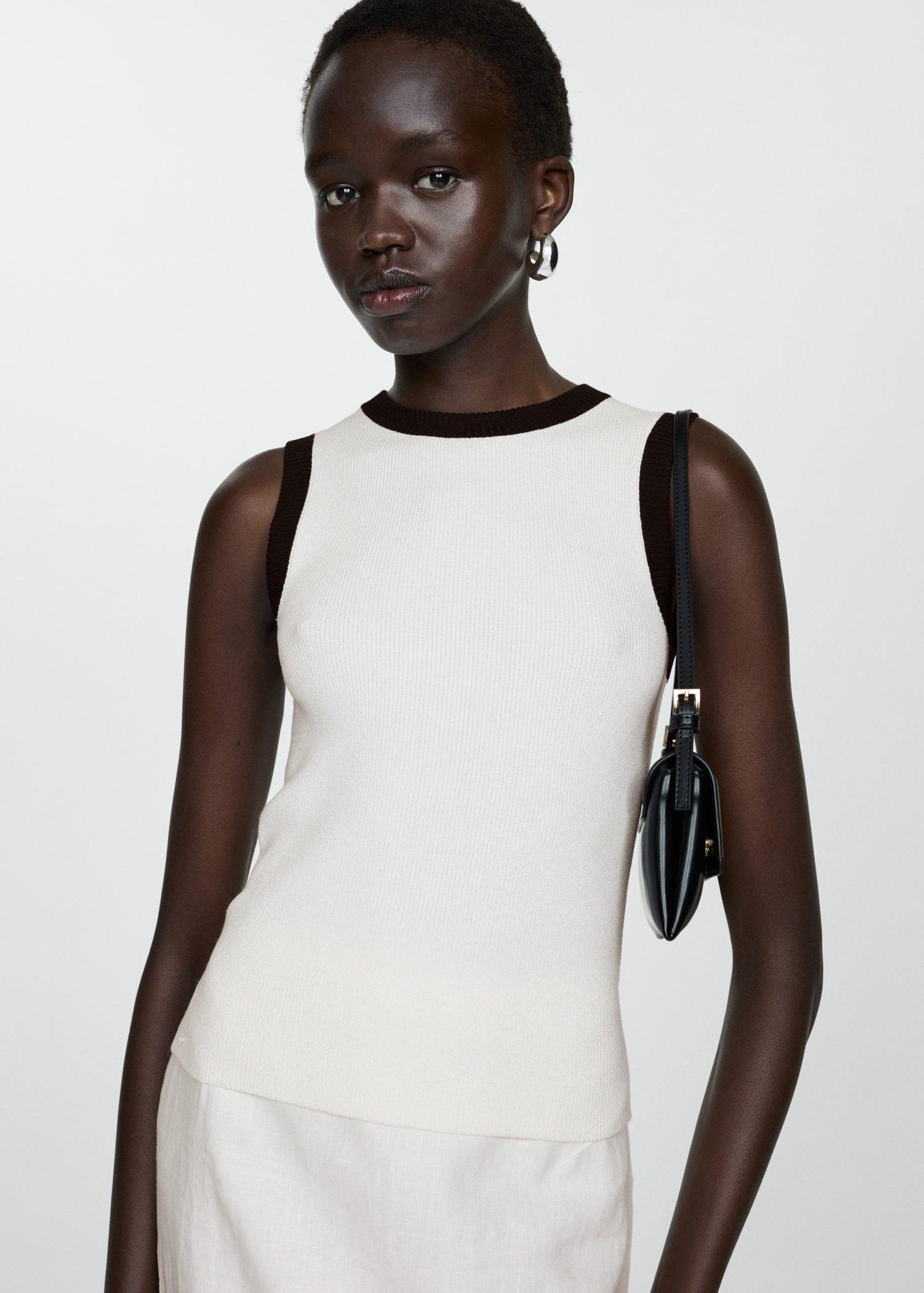 Beige Knitted Top With Contrasting Piping, 0201_05, large image number 0