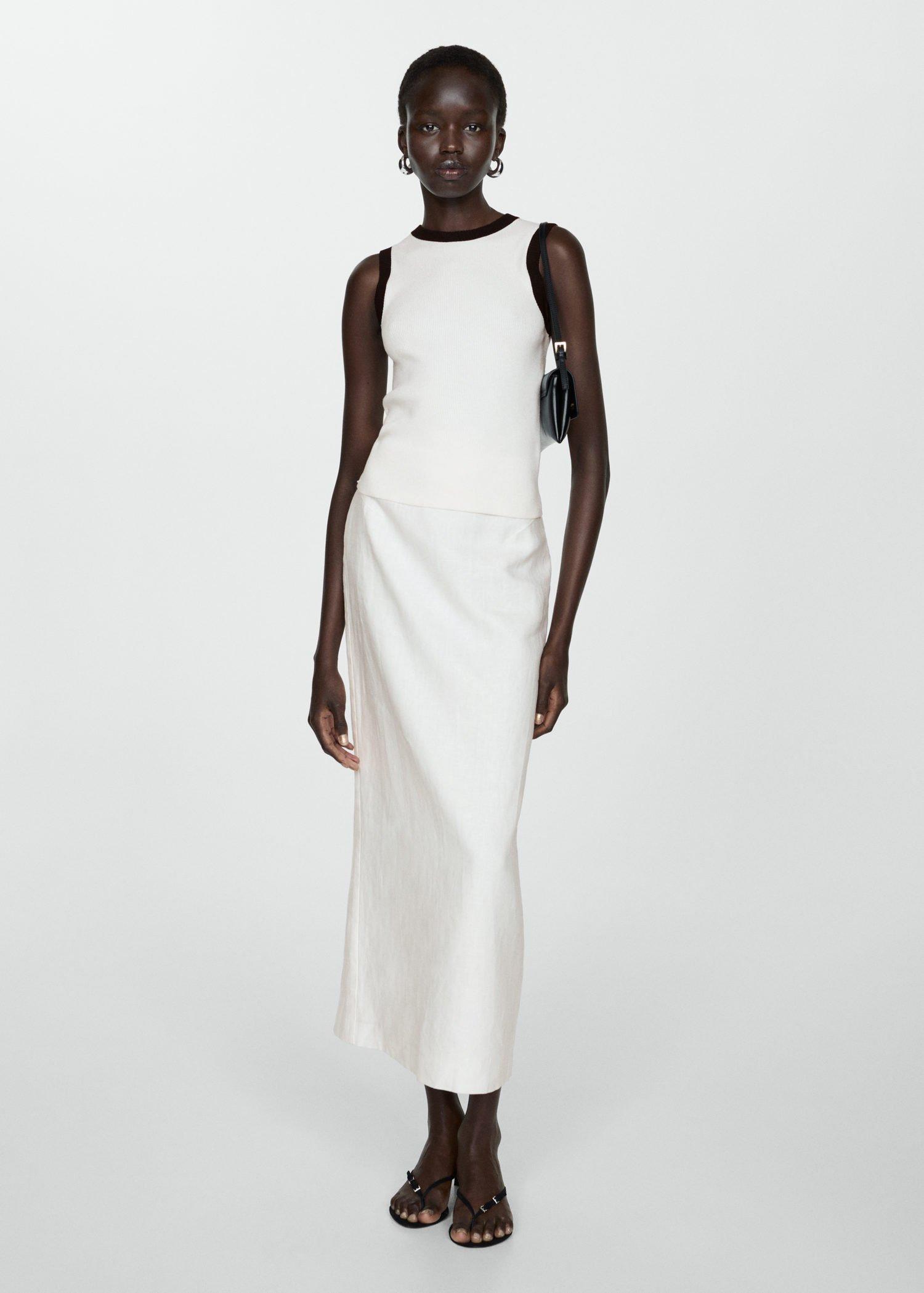 Beige Knitted Top With Contrasting Piping, 0201_05, large image number 2