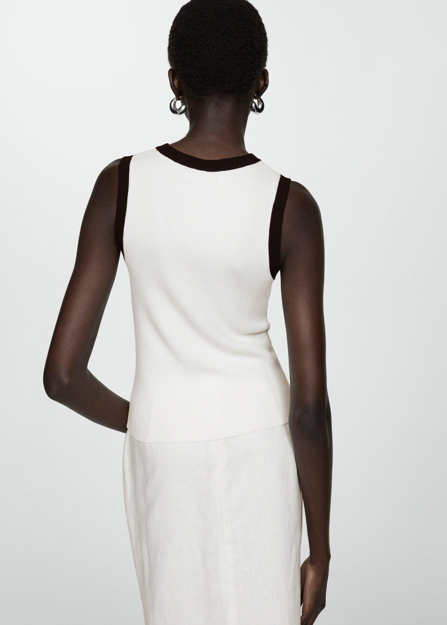 Beige Knitted Top With Contrasting Piping, 0201_05, large image number 6