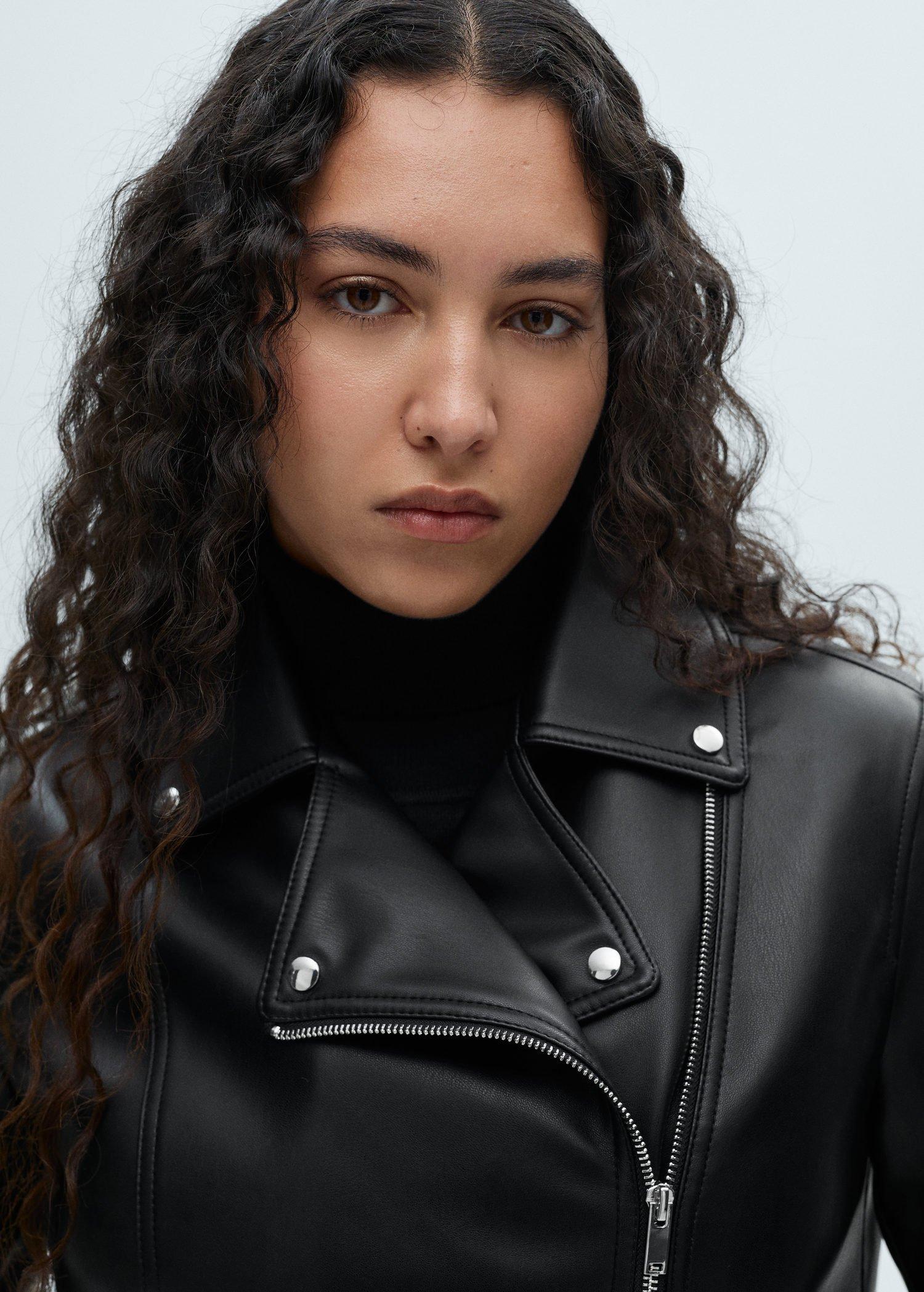 Black Leather-Effect Biker Jacket, 0201_99, large image number 3