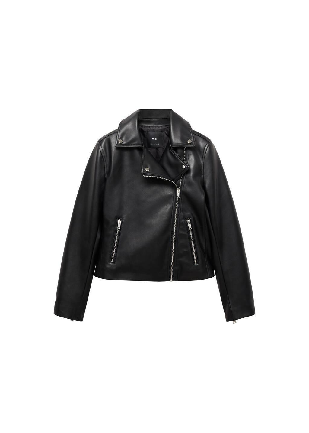 Black Leather Effect Biker Jacket, Black, large image number 7