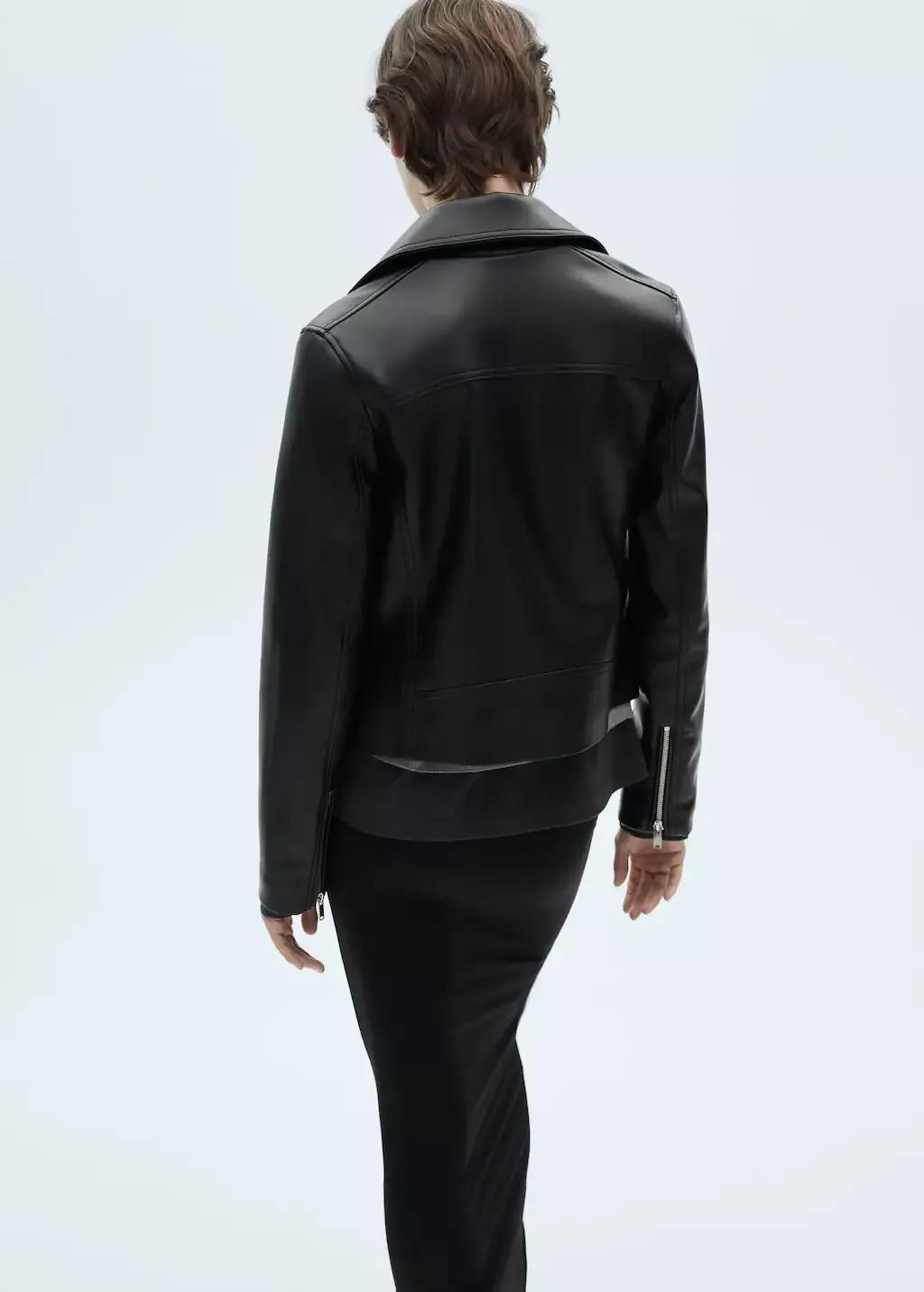 Black Leather Effect Biker Jacket, Black, large image number 14