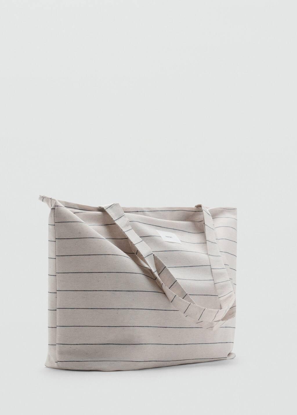 Ecru Large Striped Shopper Bag, Light Beige, large image number 1