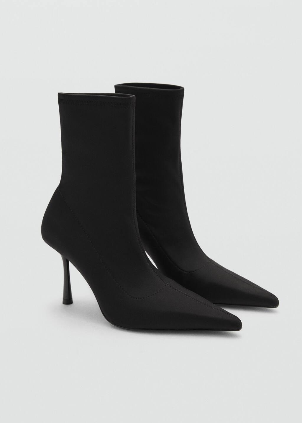 Black Heel Sock Boots, Black, large image number 0