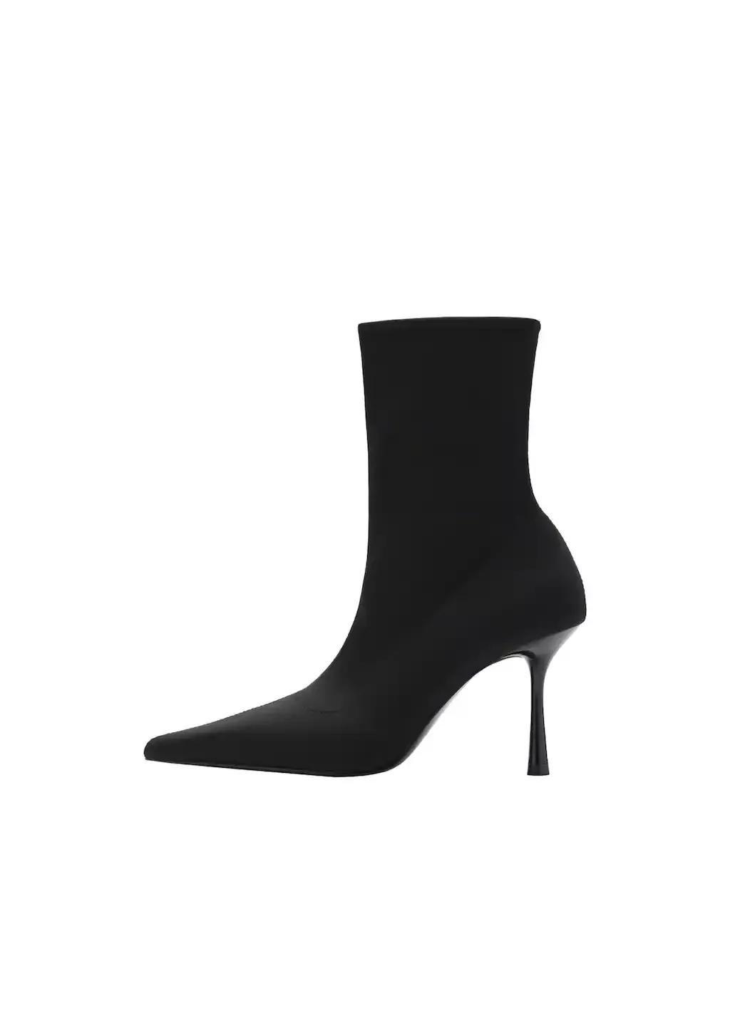 Black Heel Sock Boots, Black, large image number 3