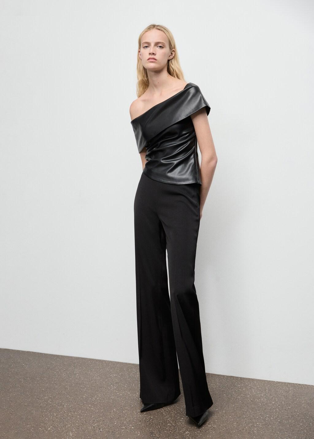 BLACK Leather-effect top with open shoulders, Black, large image number 1