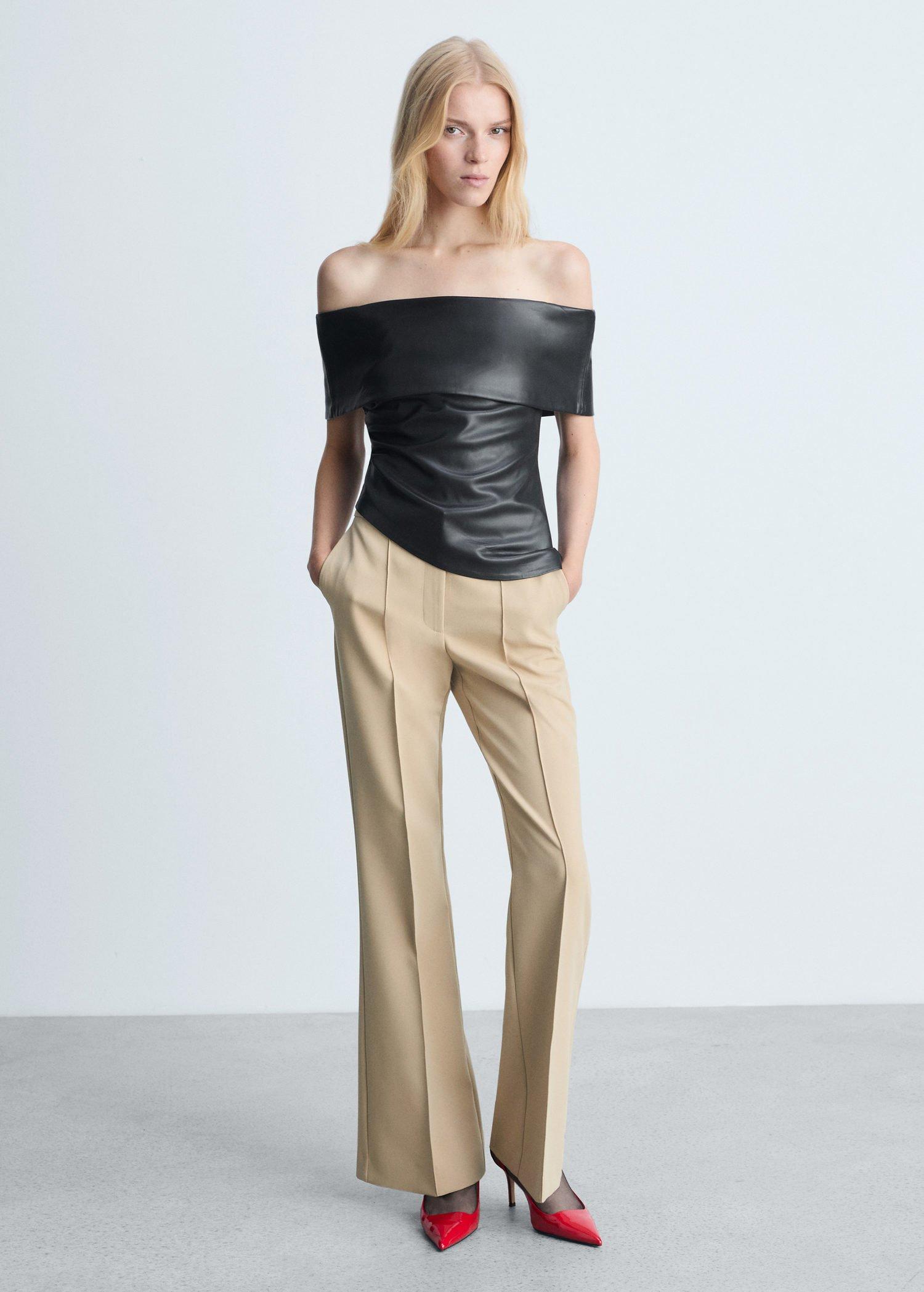 BLACK Leather-effect top with open shoulders, Black, large image number 2