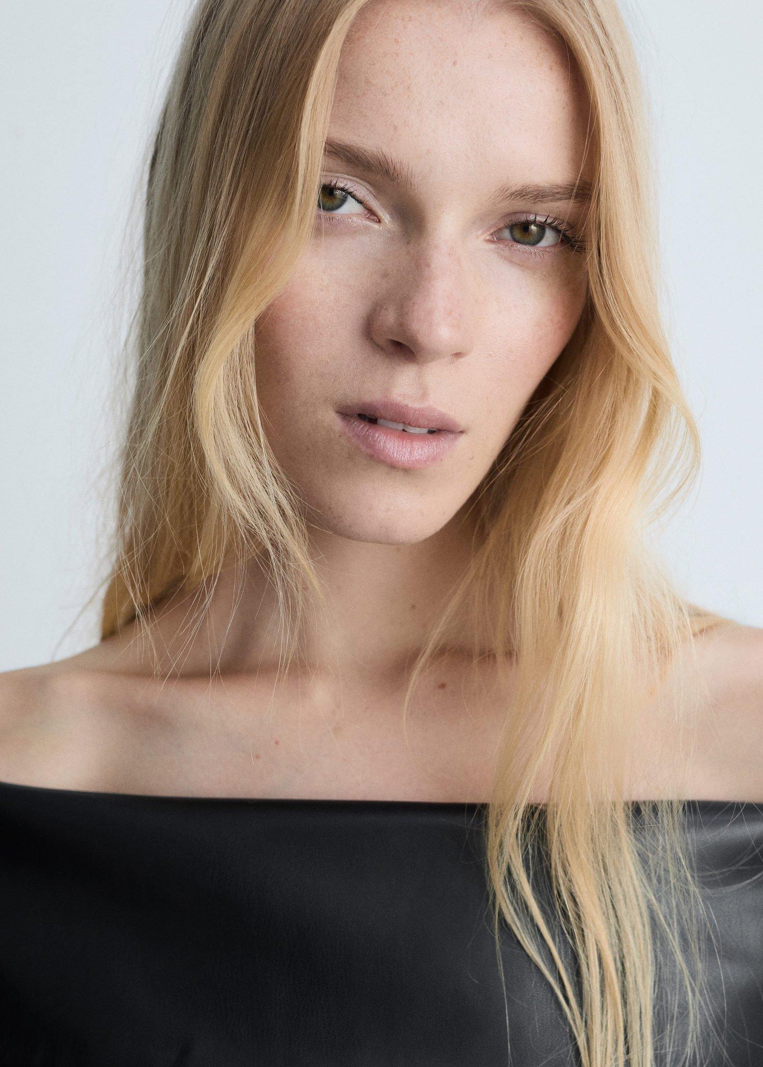 BLACK Leather-effect top with open shoulders, Black, large image number 4