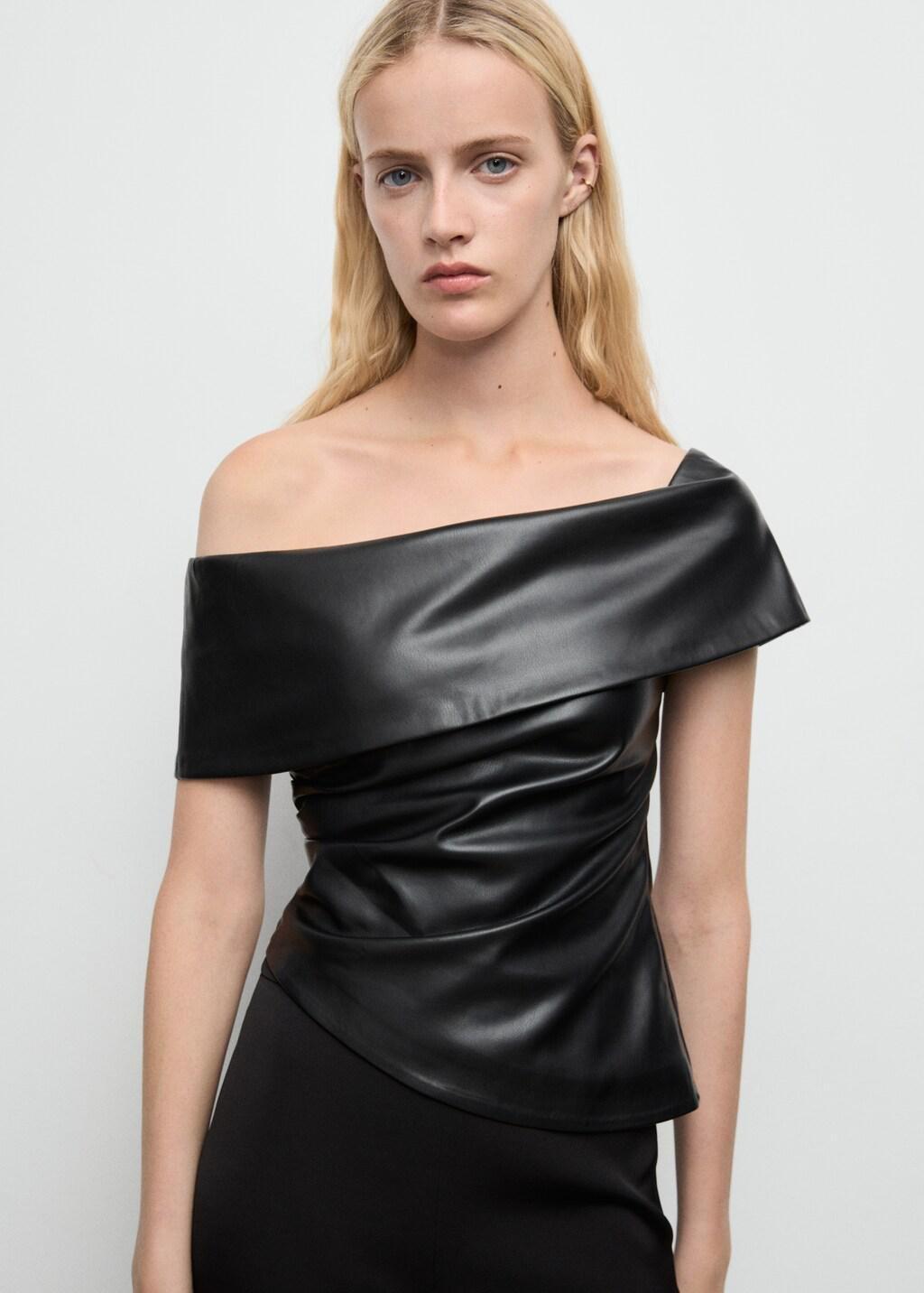 BLACK Leather-effect top with open shoulders, Black, large image number 8