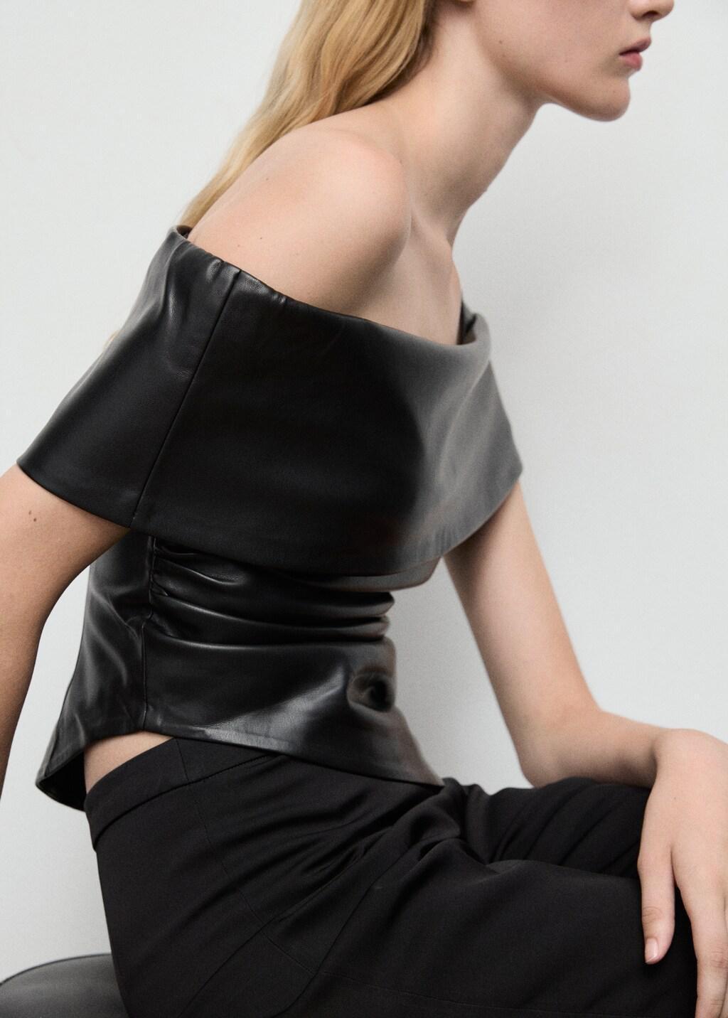 BLACK Leather-effect top with open shoulders, Black, large image number 14