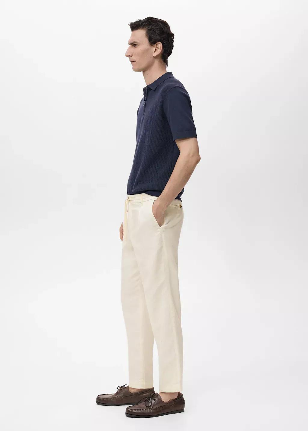 White Slim-Fit Trousers With Drawstring, , large image number 2