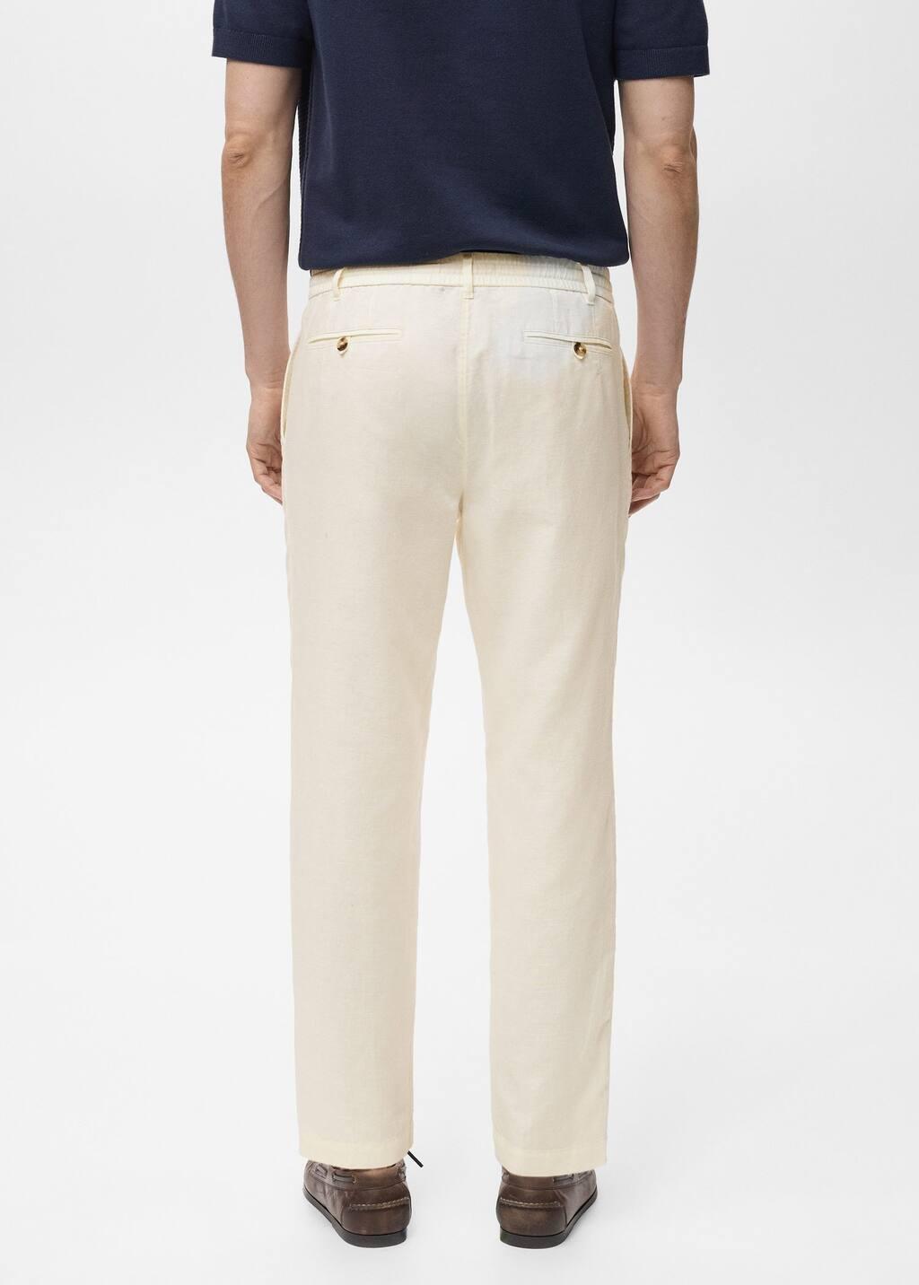 White Slim-Fit Trousers With Drawstring, , large image number 6