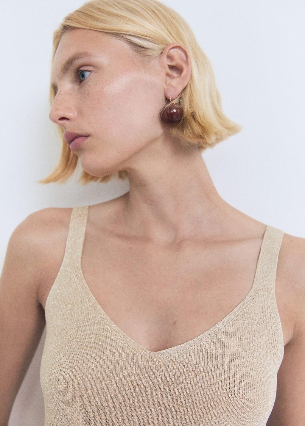 Gold Lurex Knitted V-Neck Top, , large image number 1