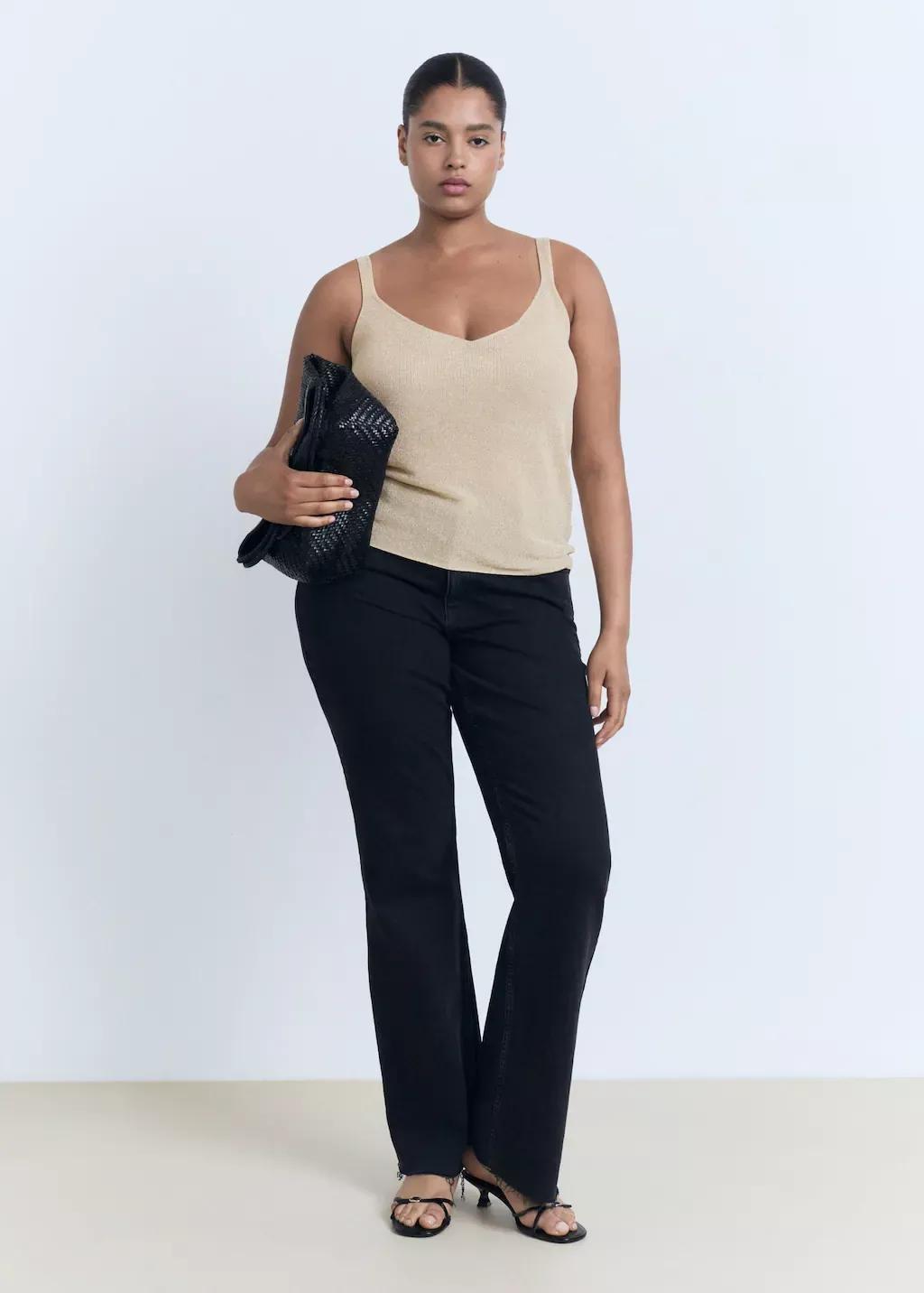 Gold Lurex Knitted V-Neck Top, , large image number 2