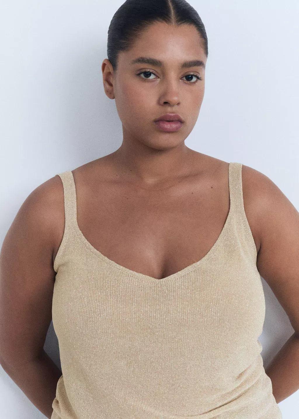 Gold Lurex Knitted V-Neck Top, , large image number 4