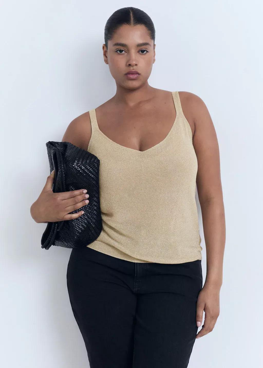 Gold Lurex Knitted V-Neck Top, , large image number 5