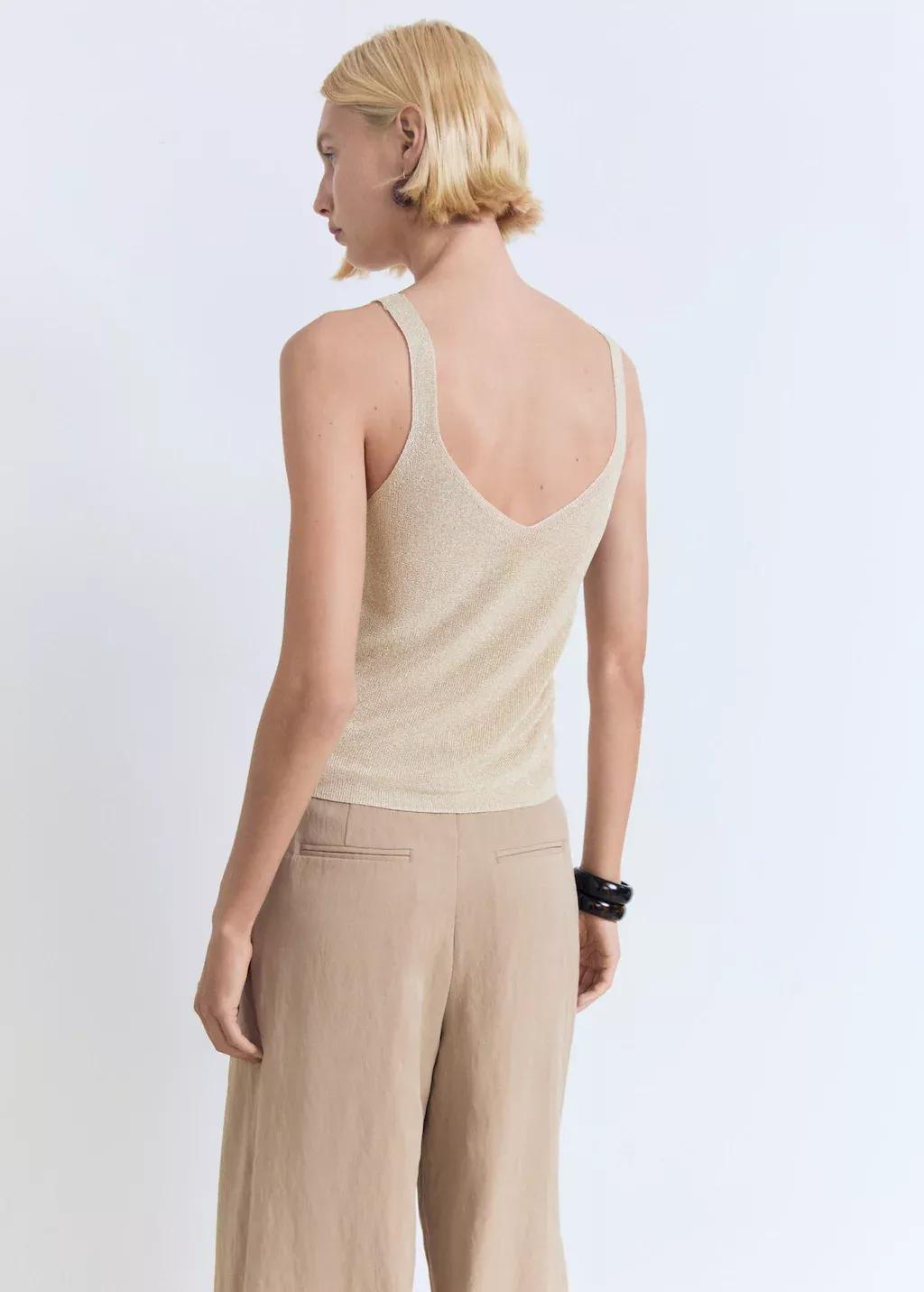 Gold Lurex Knitted V-Neck Top, , large image number 7